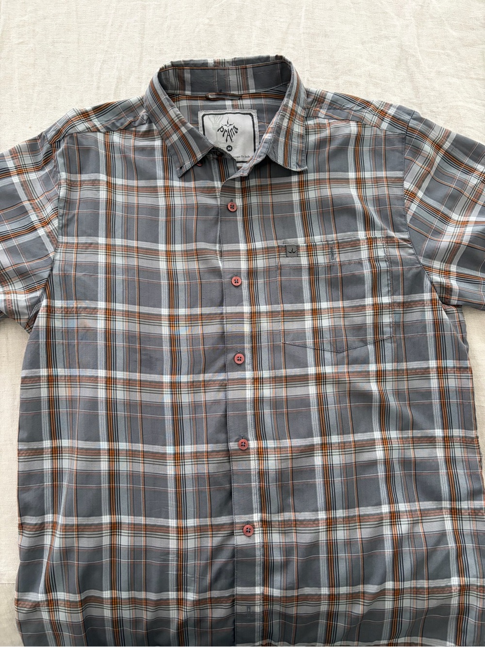 prAna Men's Short Sleeve Plaid Preowned Medium